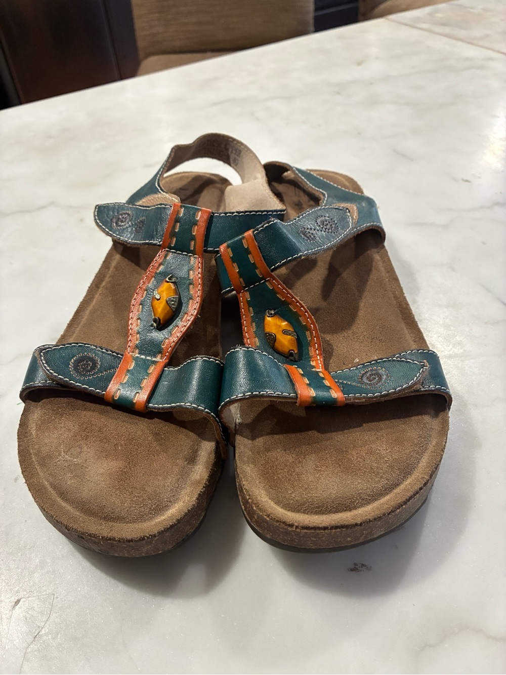 L'Artiste By Spring Step Womens Sandals Sz 9 turquoise Floral Heel